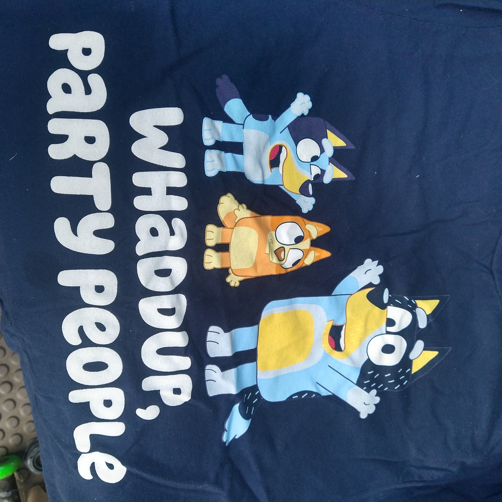 Blue Graphic Tee with Cartoon Characters